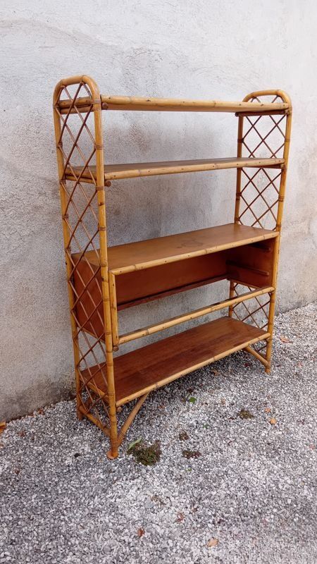 antique rattan shelf