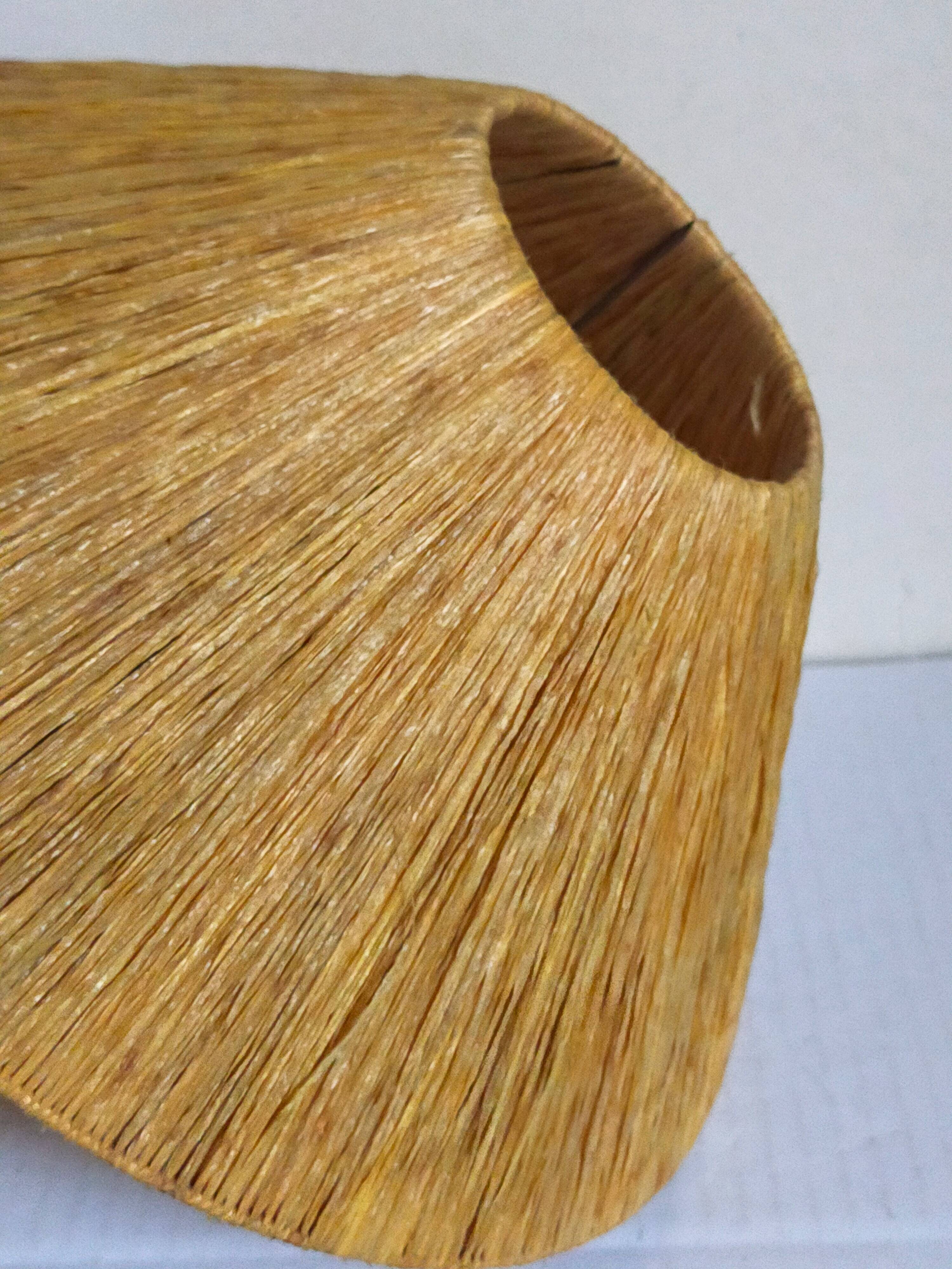 Table lamp in wood and rattan, 50s raffia lampshade