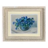 Tableau, peinture sur carton, nature morte bouquet, Maurice Catau, Nancy 1954