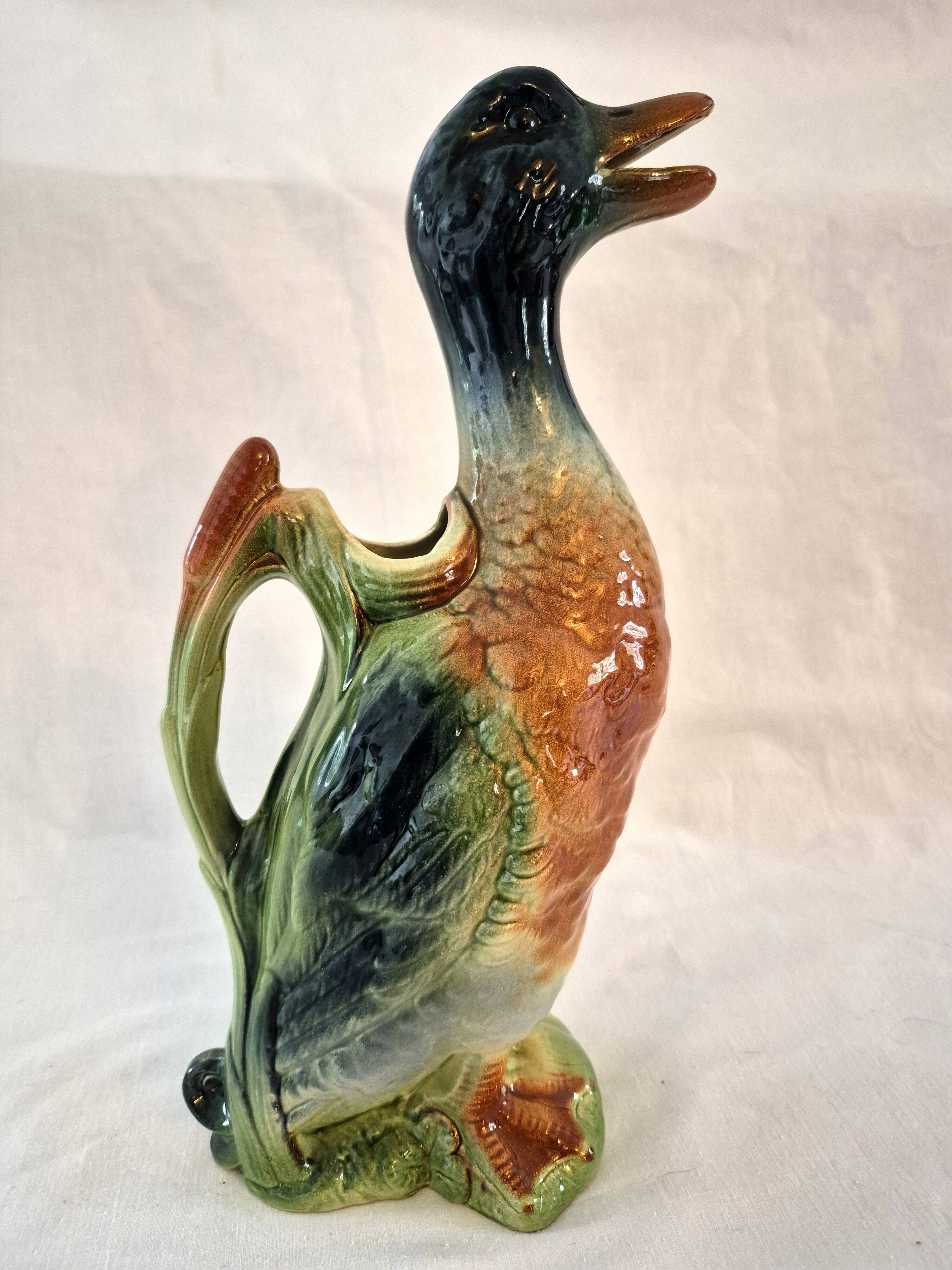 Zoomorphic pitcher barbotine Saint Clément Mallard Duck A028