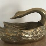 Cache-pot vide-poche vintage cygne en laiton doré