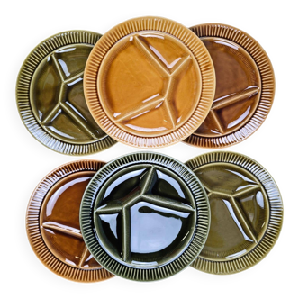 Set of 6 mismatched fondue plates – Sarreguemines, France