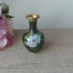 Miniature vase in black and gold cloisonné brass with peonies and flowers decor Vintage
