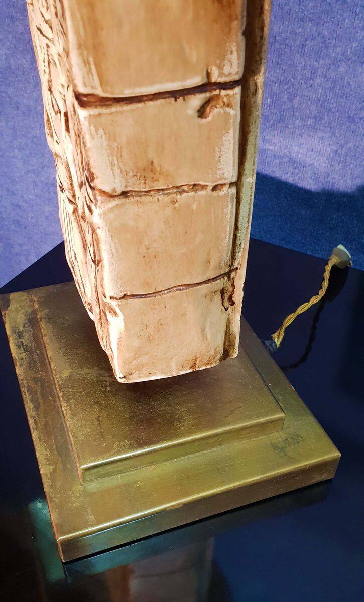Vintage "Egyptomania" lamp in ceramic and patinated brass