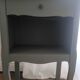 Louis XV bedside table revamped in solid oak and sage green/grey green.