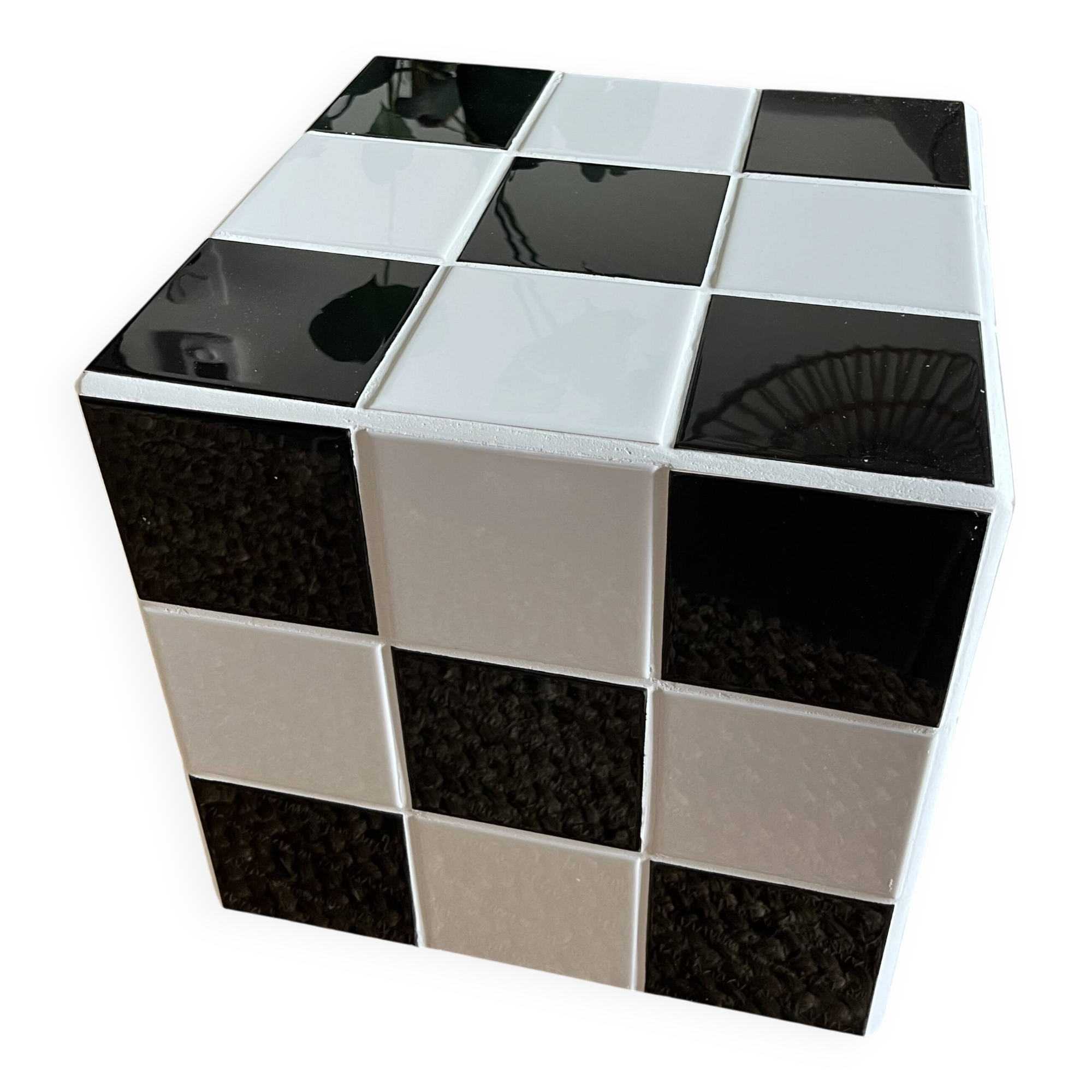 Cube coffee table in tile mosaic.