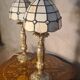 pair of bedside lamps in gilded bronze with glass shade