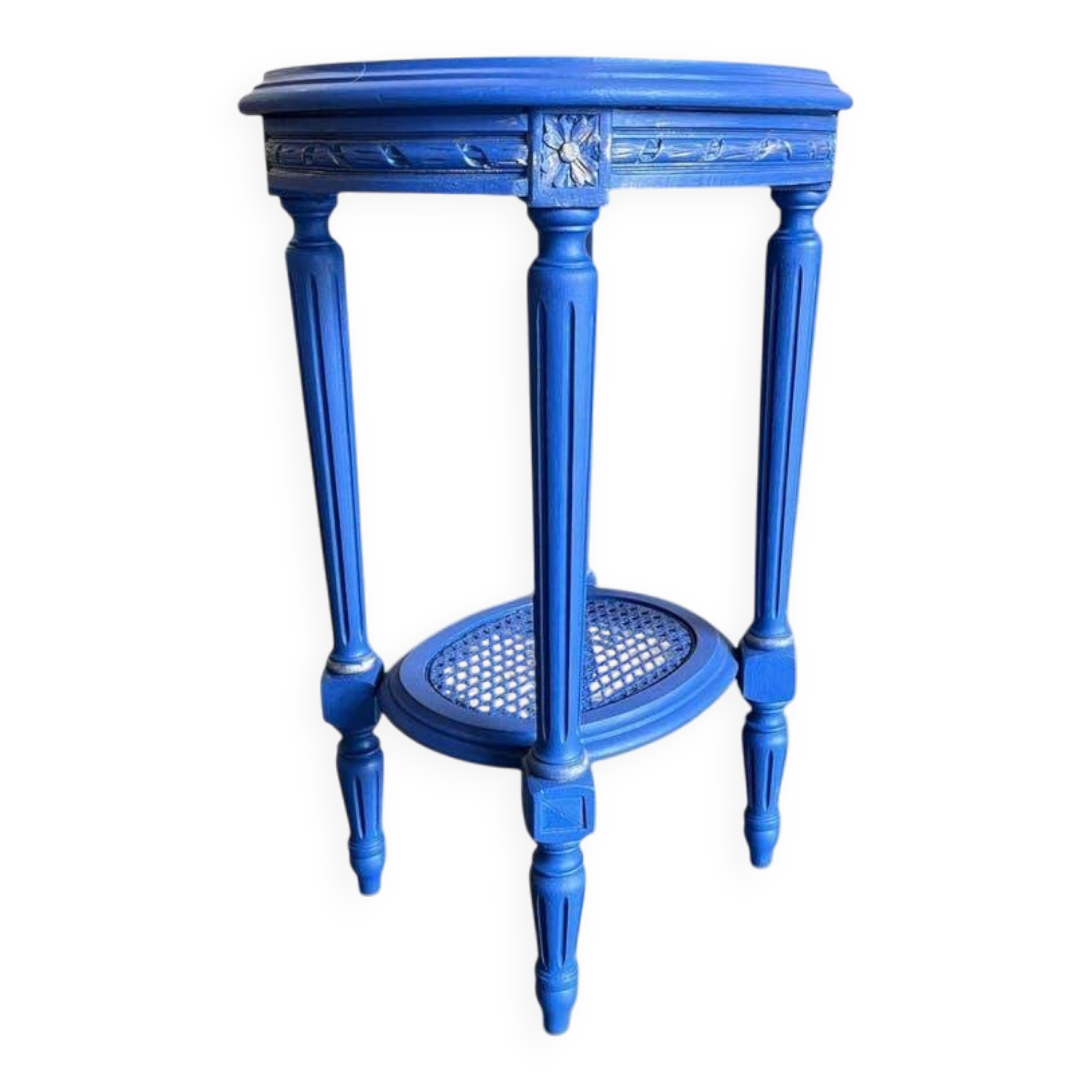 Table d'appoint ronde vintage en bois bleu / guéridon / support