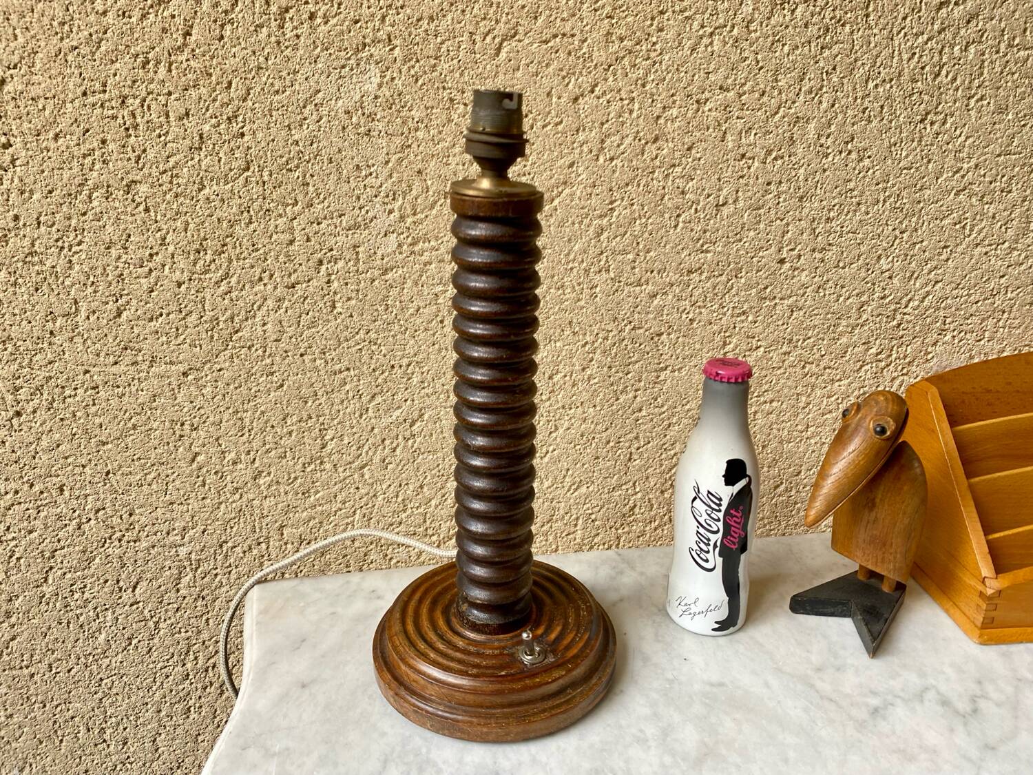 Vintage turned wooden lamp from the 1960s in the style of Charles Dudouyt.