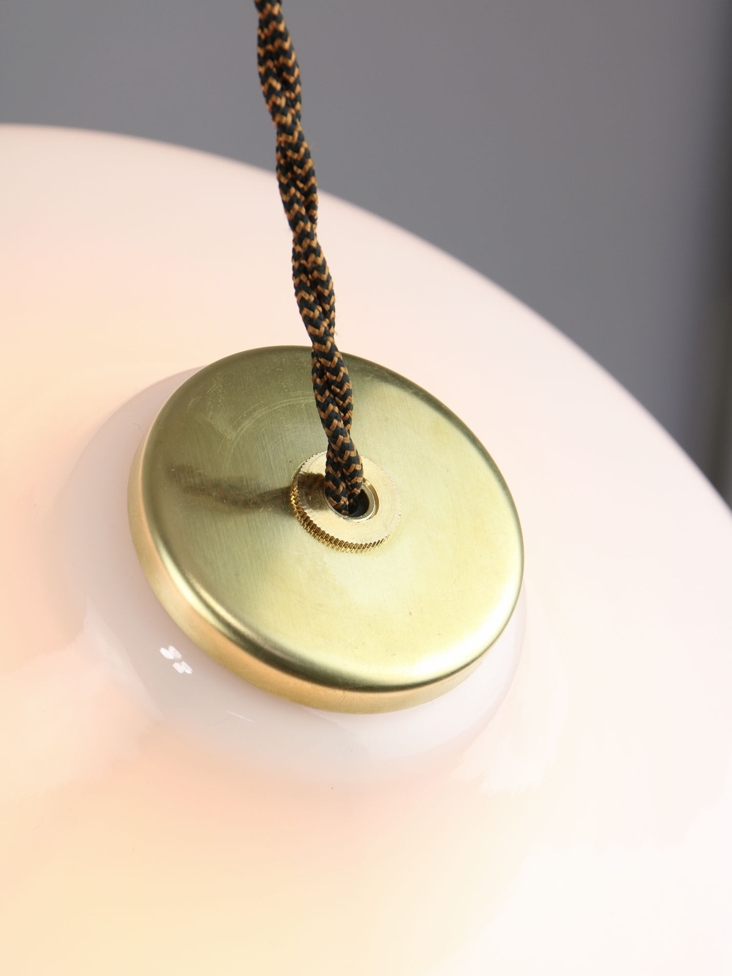 Mid-century Italian White Glass and Brass Pendant Lamp