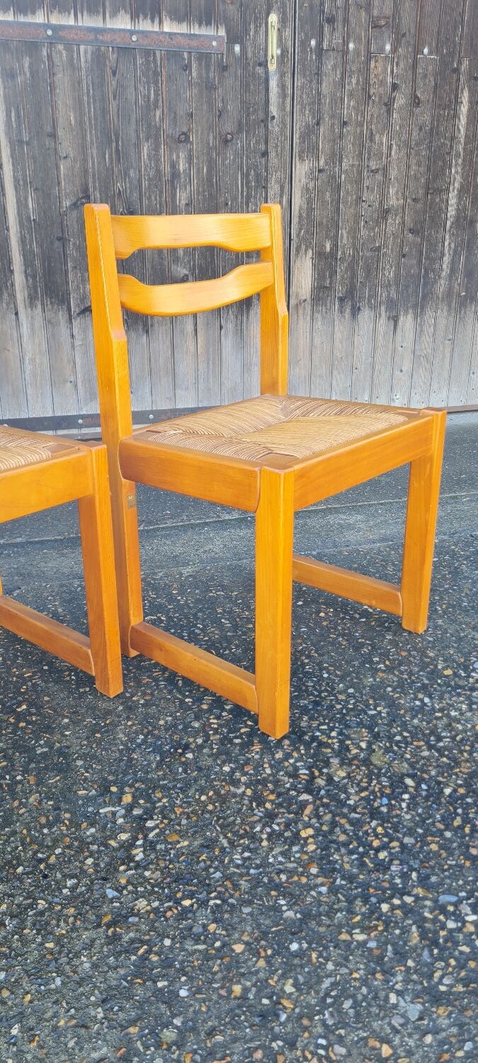 Set of 8 chairs in elm and straw by Maison Regain