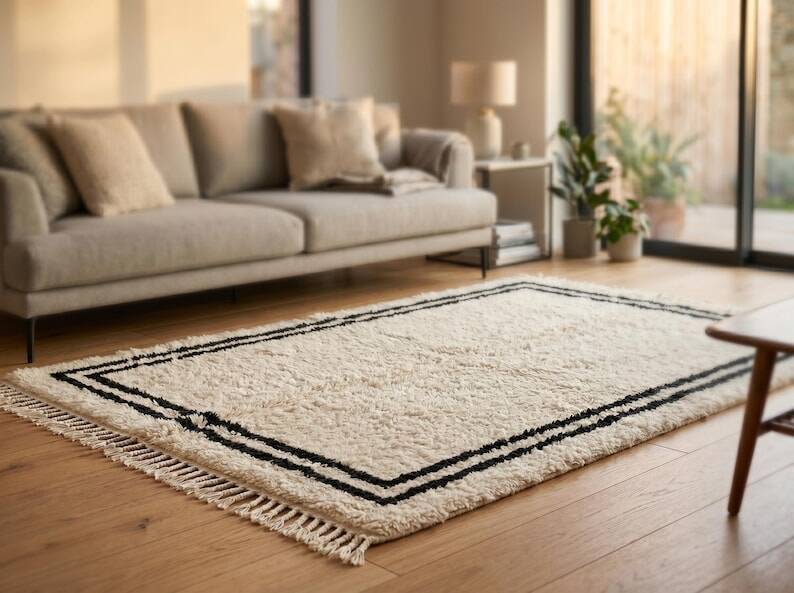 Handmade Moroccan rug in natural wool 200cm x 300cm