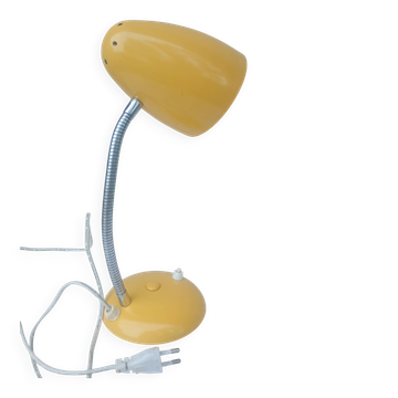 Yellow metal desk lamp - Chrome flexible - Plastic button - Vintage