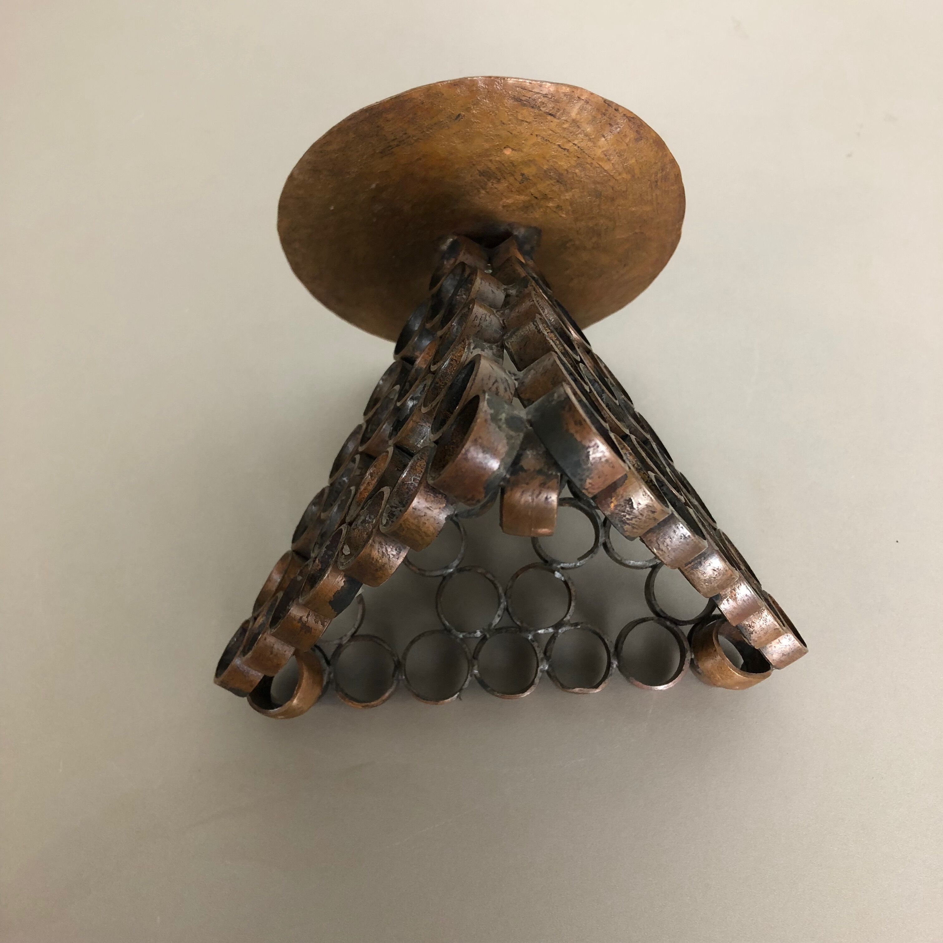 Modernist sculptural style brutalist copper candleholder, Austria 1950