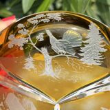 Magnificent Vintage Bohemian Ashtray in Cut Crystal of Yellow Orange