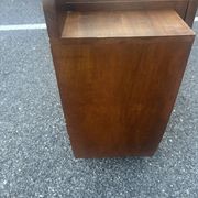 Art Deco bedside table in flamed walnut, marble top – 1930s