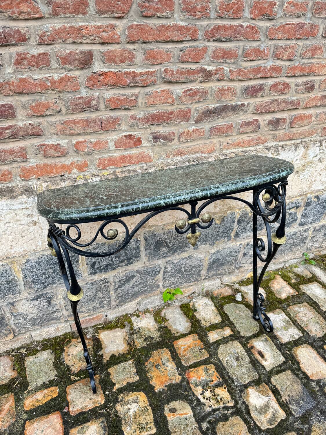 Black And Gold Lacquered Wrought Iron Console