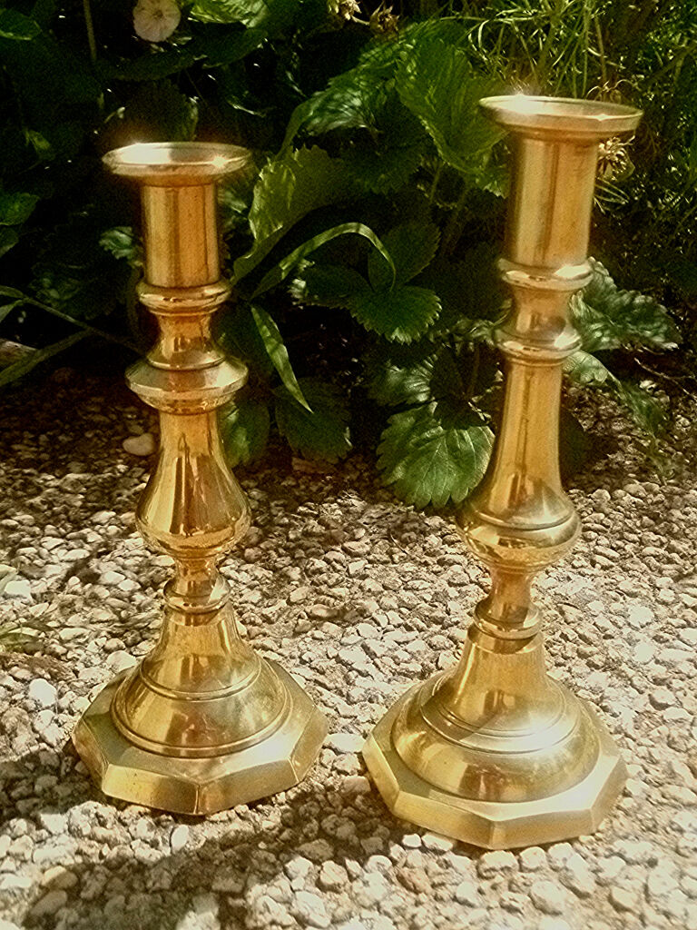 brass candle holders, vintage