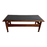Vintage Oak Coffee Table with Dark Slate Top — Warm Oak Frame and Charcoal Slate Surface
