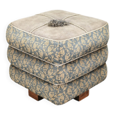 Pouf ottoman en noyer rembourré Art Déco tchèque des années 1930
