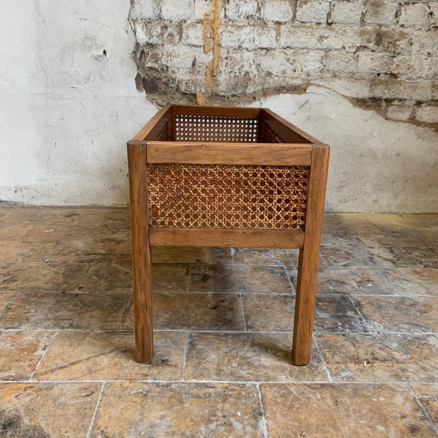 Vintage wooden and cane planter