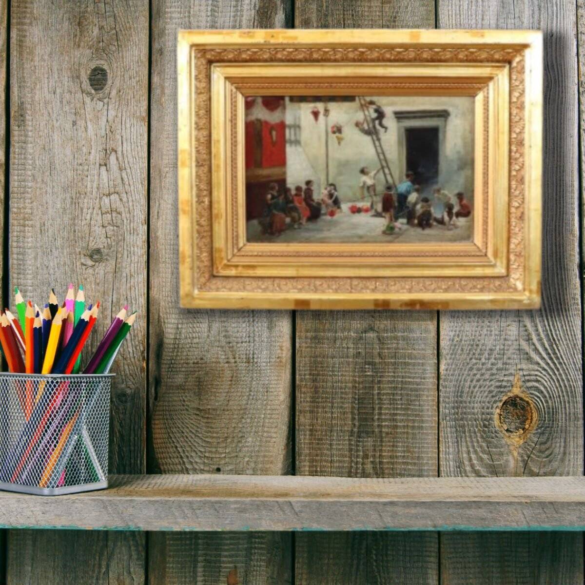 Oil Painting On Canvas, Children At Play, Italy, 19th Century