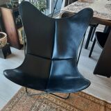 AA Butterfly Chair / AA-New Design. Dark Brown Leather / Black Frame