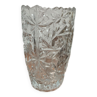 Vase fleurs vintage en verre ciselé