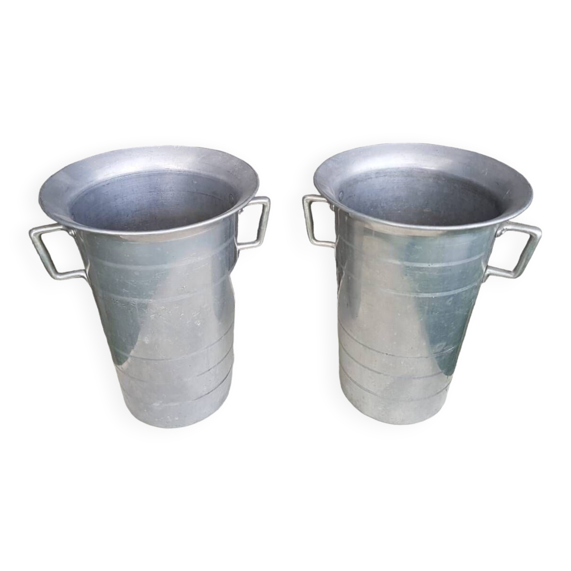 Old pair of aluminum champagne buckets vintage kitchen utensil #a682