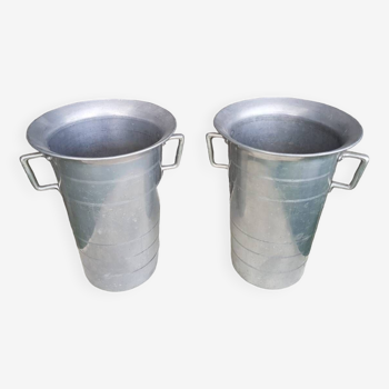 Old pair of aluminum champagne buckets vintage kitchen utensil #a682