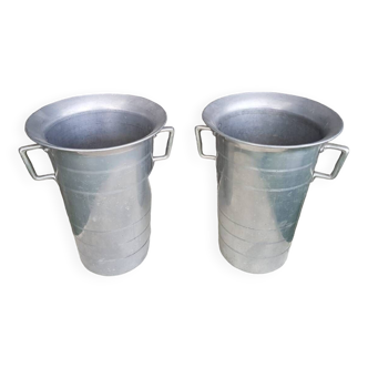 Old pair of aluminum champagne buckets vintage kitchen utensil #a682