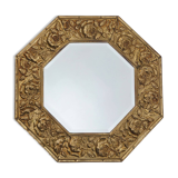 Miroir octogonal antique Arts & Crafts en laiton gaufré à fleurs des années 1920