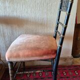 Petite chaise Napoléon III en bambou noir et assise velours rouge