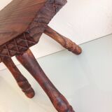 Vintage brutalist wooden tripod stool from the 60s and 70s