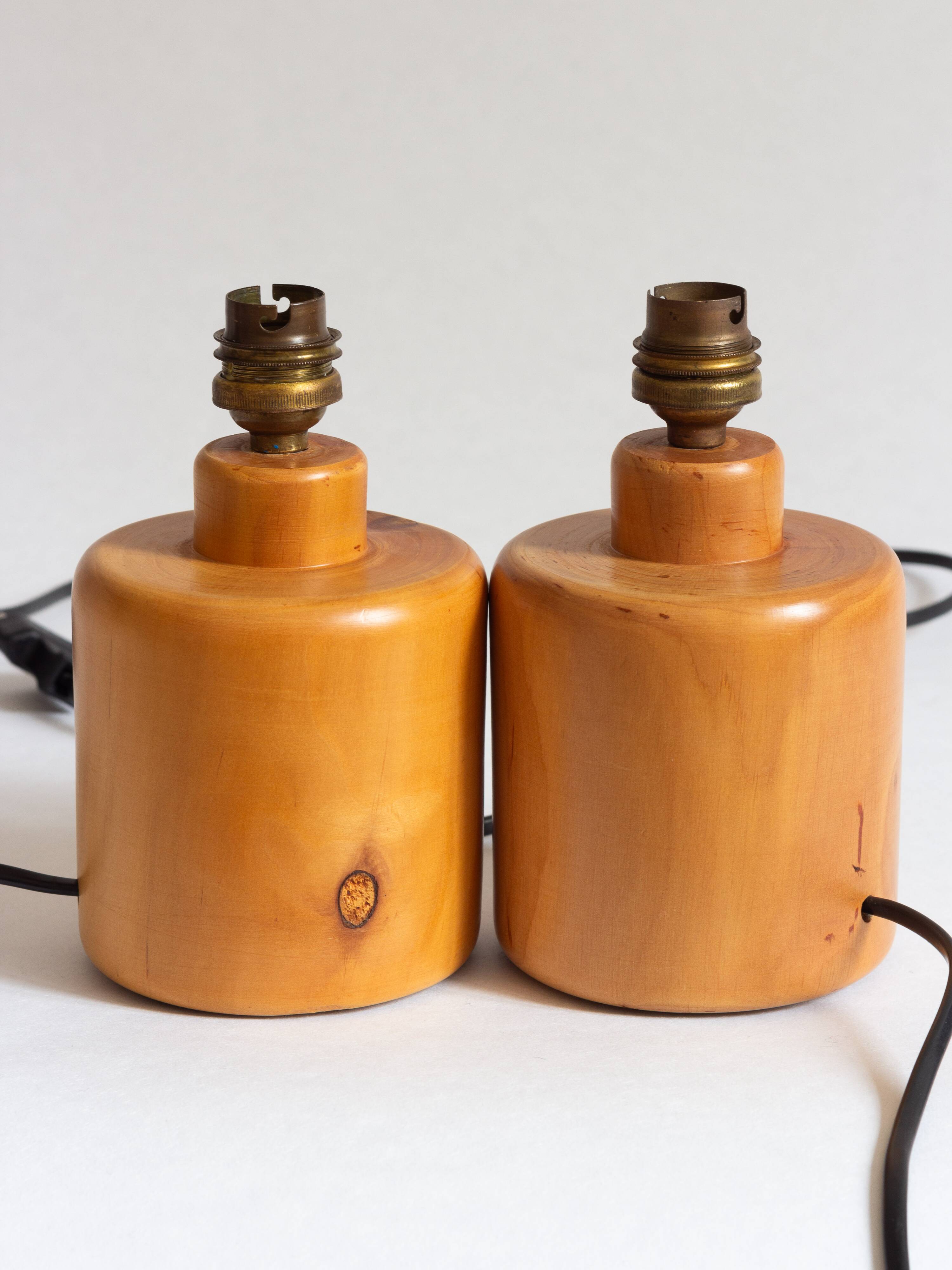 Pair of light wood table or bedside lamp bases, 1970s
