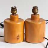 Pair of light wood table or bedside lamp bases, 1970s