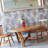 Rattan coffee table and its 2 vintage chairs
