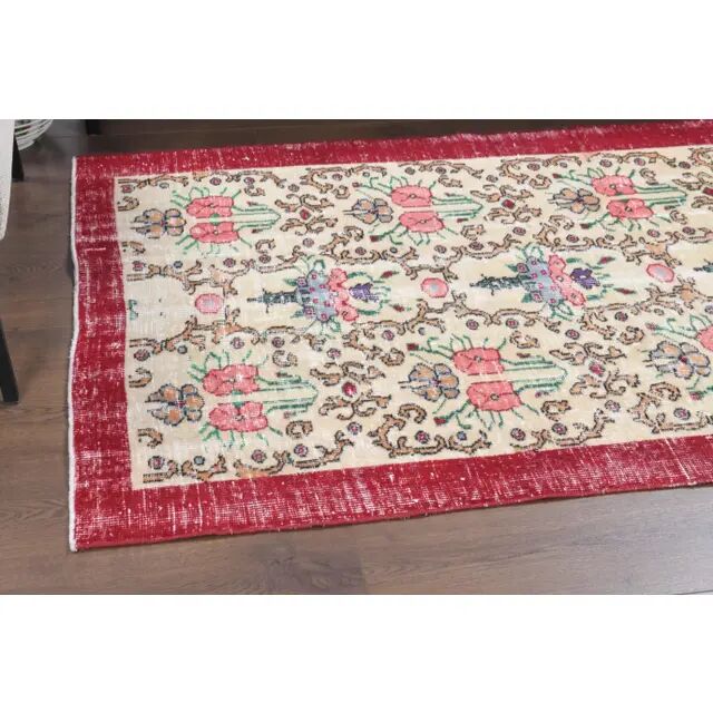 Vintage Turkish Oushak Handmade Wool Cotton Red Area Rug 107x191