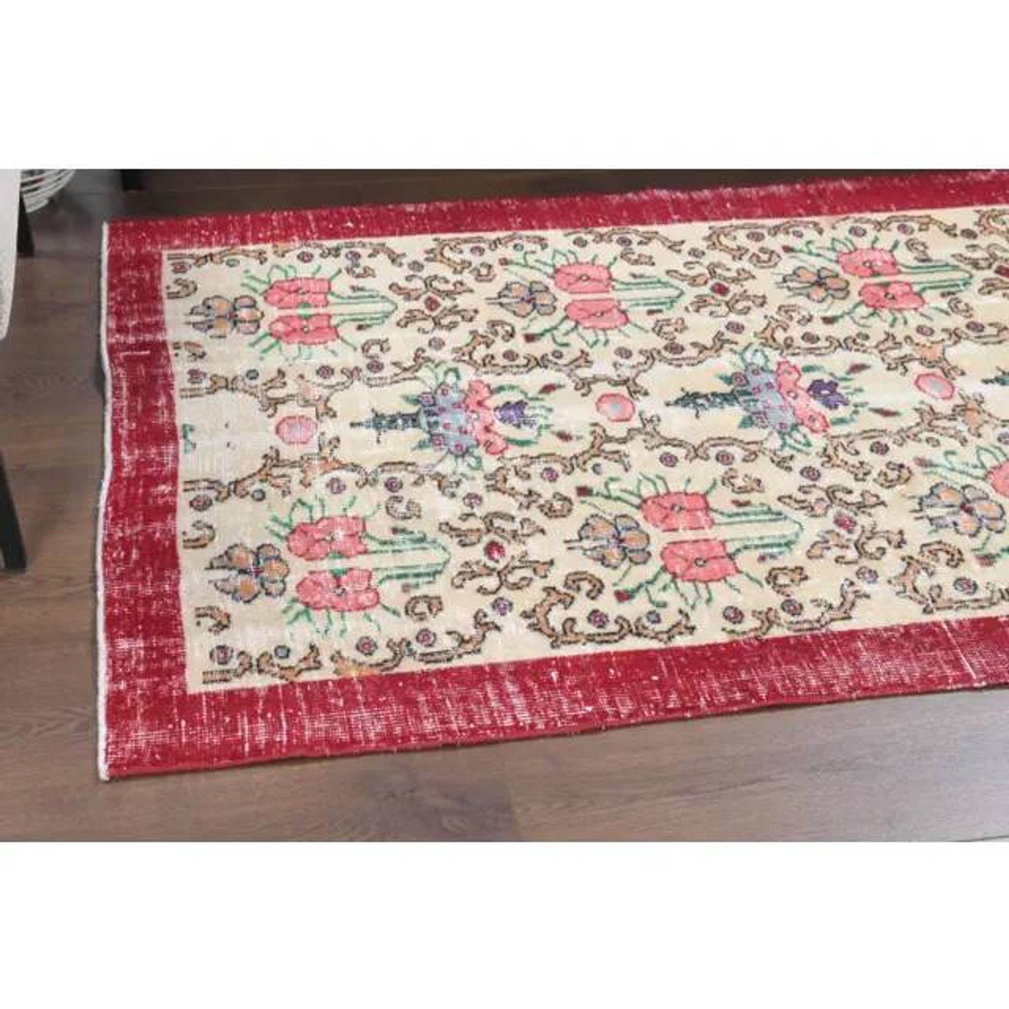 Vintage Turkish Oushak Handmade Wool Cotton Red Area Rug 107x191