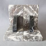 Set of 2 vintage Art Deco bookends in grey, black, and white marble