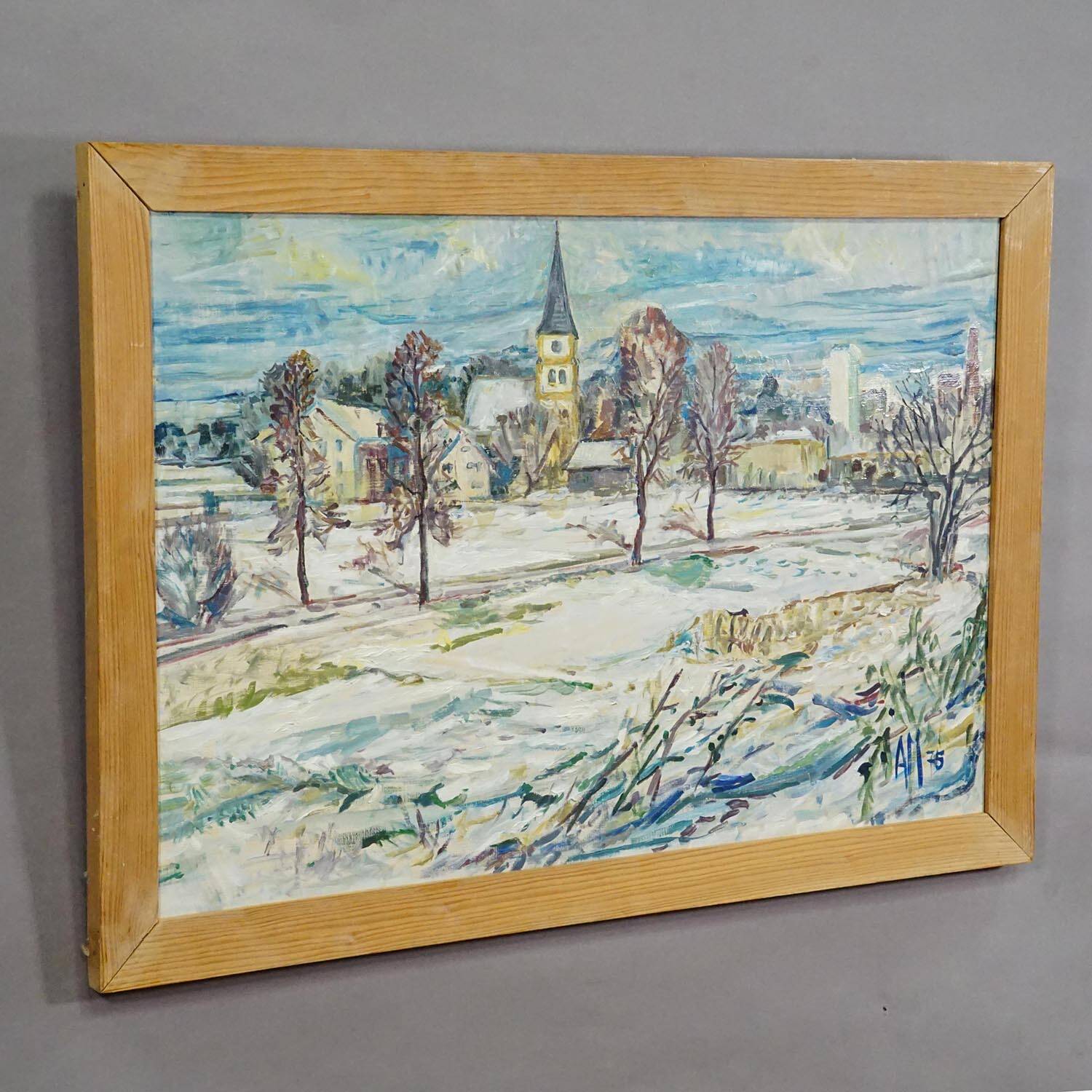 Vintage oil painting from Taufkirchen, Bavaria, Alexander Michael 1975