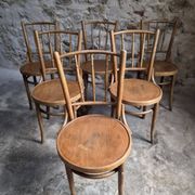 Set of 6 Fischel bentwood bistro chairs, Czechoslovakia, circa 1930–1950.