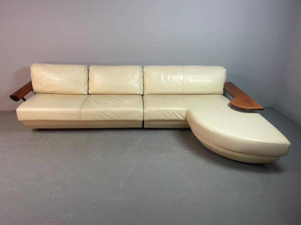 Exceptional Mid-Century Frighetto Italian Cream Leather Landscape Sofa with