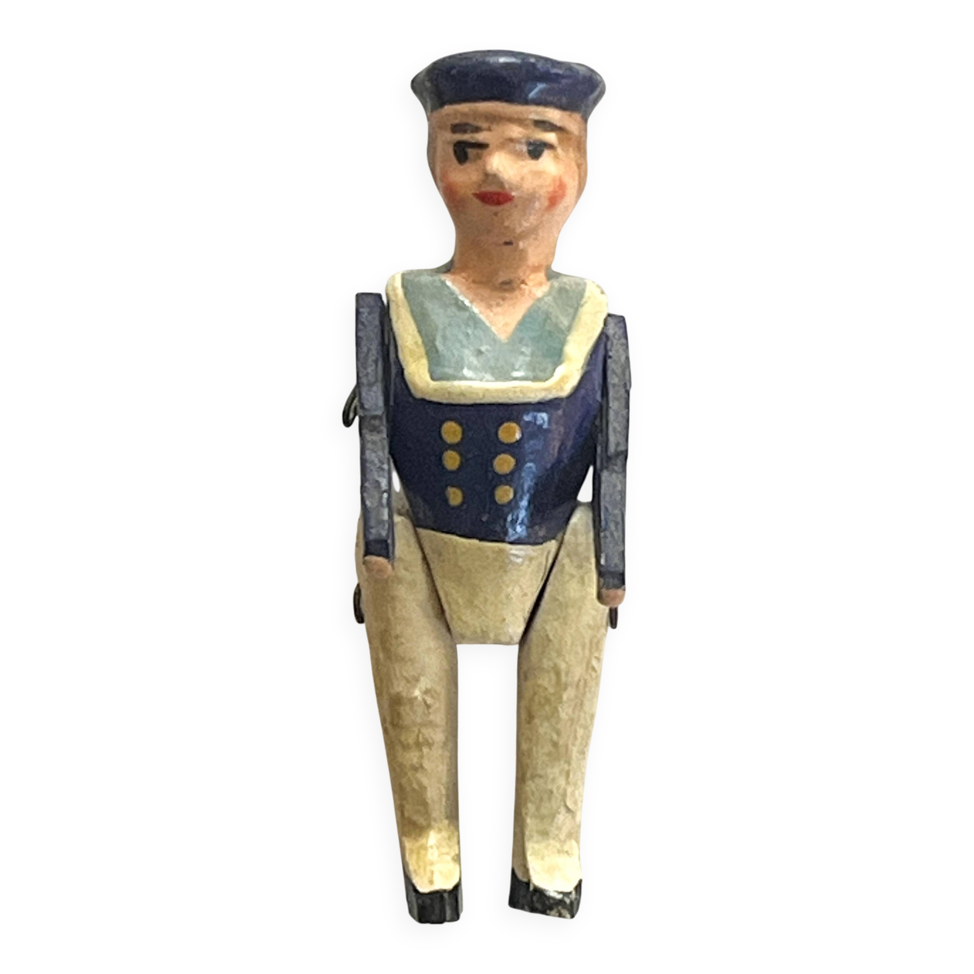 Painted wooden character, French brand Radiguet, vintage toy.