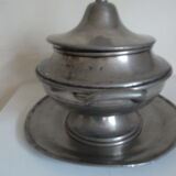 Pewter round tray & soup tureen