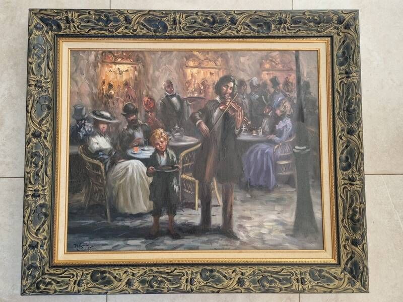 Nestor, peintre Espagnol du XXe siècle - Huile sur toile - Violoniste