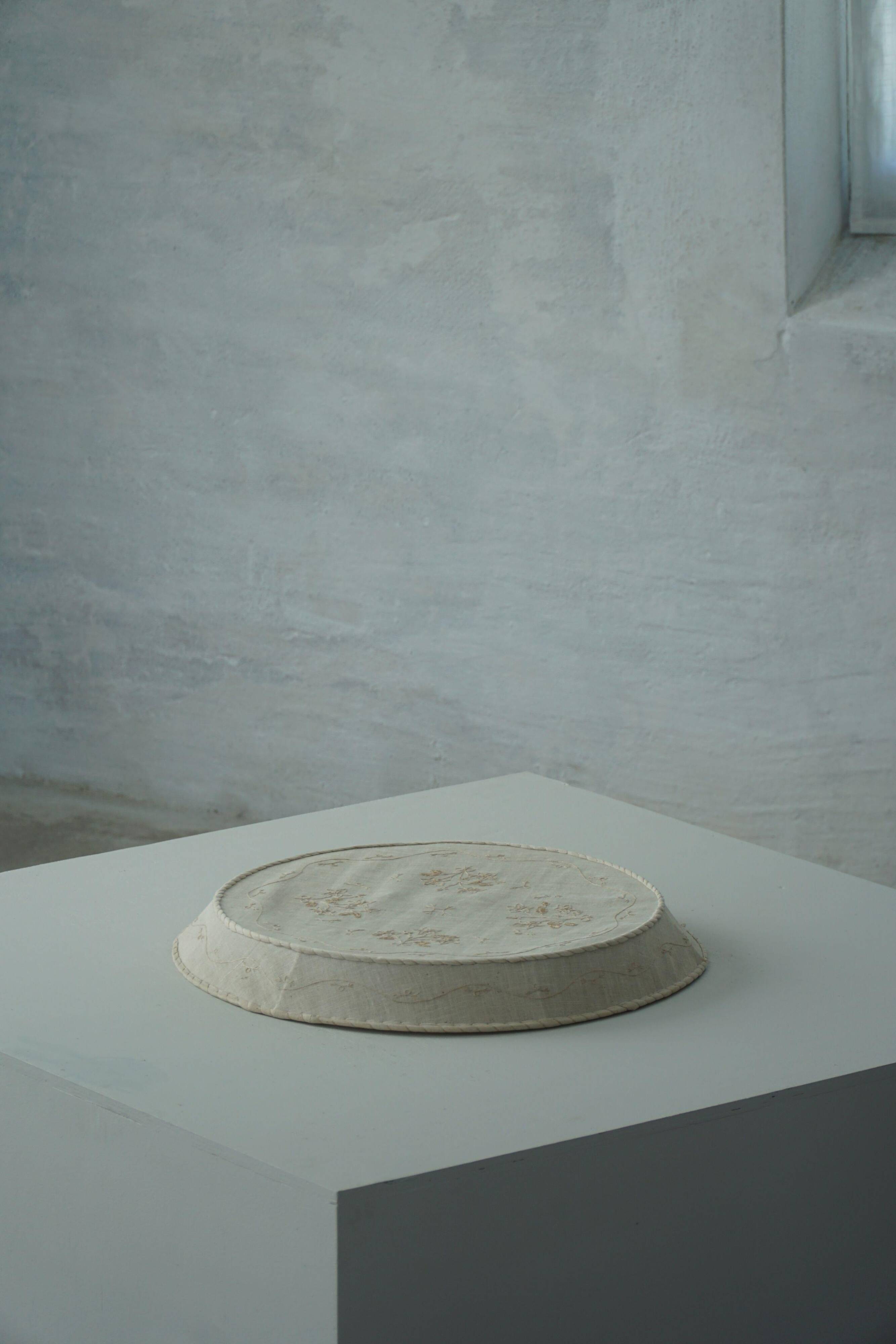 Large Swedish wall/ceiling light from the mid-century in linen and lace, Sweden, 1950s.