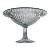 Blue pressed glass compote with pale aqua tint, 1910s Olivia Zabkowice Poland pedestal centerpiece