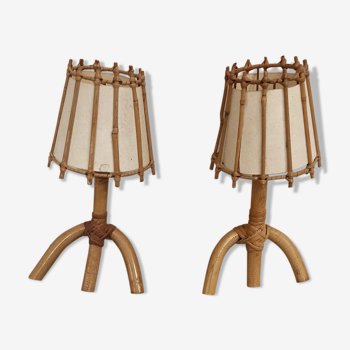 Pair of rattan bamboo sonces