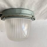 Large porthole wall light Holophane CE 200 glass and cast iron